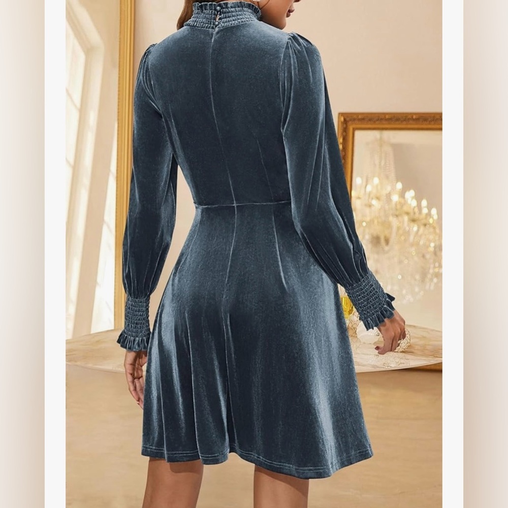 ZESICA Women's Velvet Mini Dresses Spring Long Sleeve High Neck Elastic E24 - Picture 3 of 8